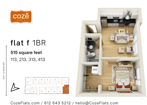 Flat F 1 Bedroom Floor Plan